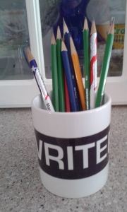 sharpened pencils in writer mug